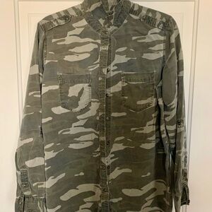 Express Olive Camouflage Boyfriend Shirt